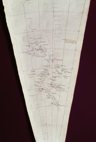 Sectie van kaart van Ross Island naar de Zuidpool gebruikt tijdens Antarctica-expeditie, 1910-12 door Edward Adrian Wilson